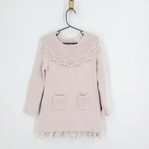 Cynthia Rowley Cream Knit Sweater Dress with Lace Detail